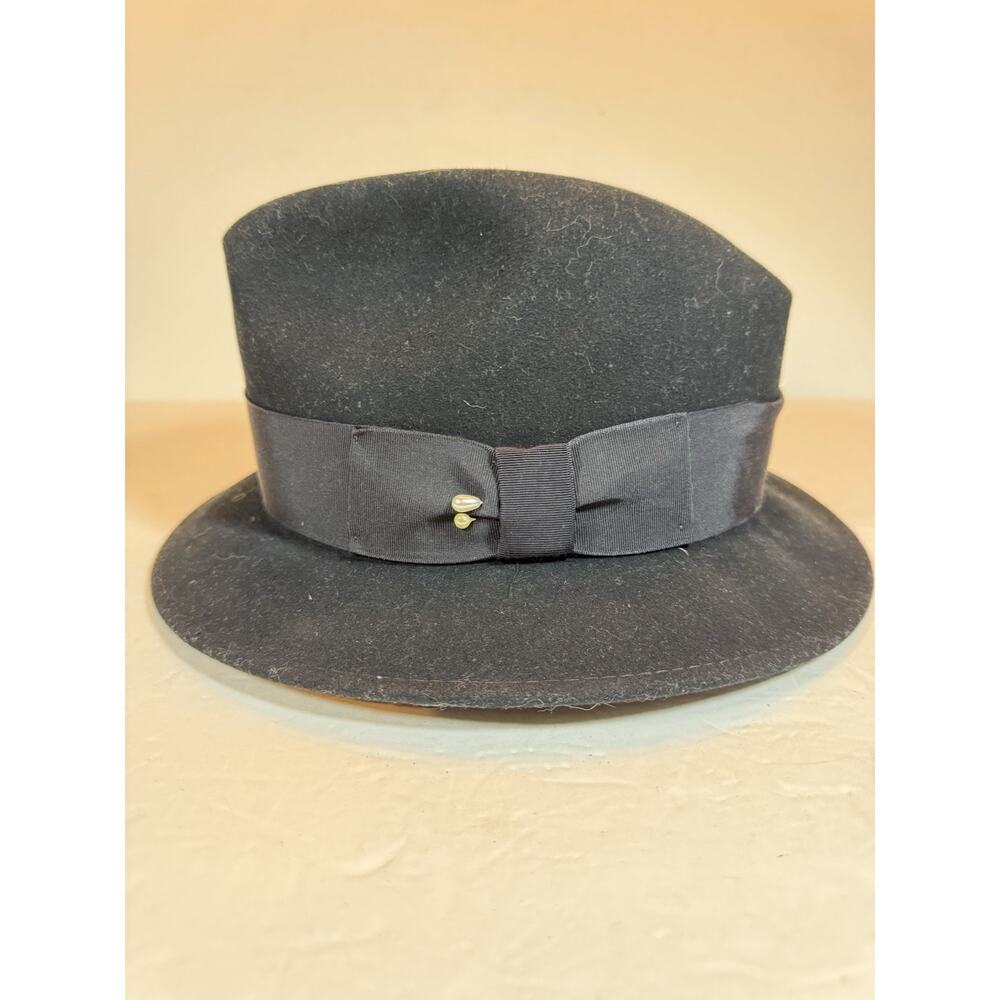 6 7/8 Vintage Dynafelt Wool Fur Hat Capas Design WPN 5923 Made In USA Black